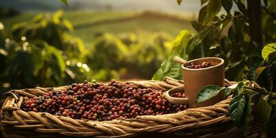 ai generiert. ai generativ. Kaffee Bohnen Plantage Natur draussen Landschaft. Grafik Kunst foto