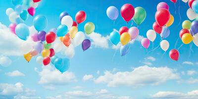 ai generiert. ai generativ. viele Helium Luftballons Bälle im das Blau Himmel fliegend Hintergrund. Grafik Kunst foto