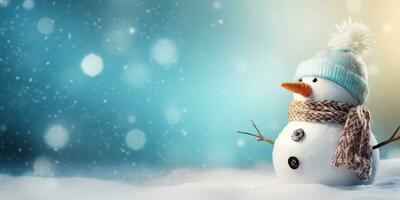 ai generiert. ai generativ. Winter Schneeball Schneeflocken Schnee Mann Schneemann Weihnachten Neu Jahr Weihnachten Hintergrund spotten hoch. Grafik Kunst foto