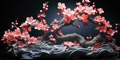 ai generiert. ai generativ. asiatisch japanisch Blume Pflanze Sakura Kirsche blühen wenig Baum Dekoration. Grafik Kunst foto