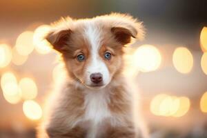 Nahansicht von süß Hund mit schön Bokeh Hintergrund, generativ ai Illustration foto