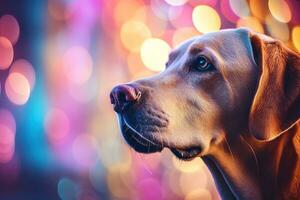 Nahansicht von süß Hund mit schön Bokeh Hintergrund, generativ ai Illustration foto