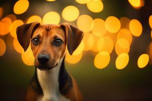 Nahansicht von süß Hund mit schön Bokeh Hintergrund, generativ ai Illustration foto