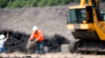 Arbeiter industriell Steinbruch öffnen Mine. im Hintergrund verschwommen Wird geladen foto