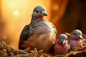 geduldig Mutter Taube wartet, vorwegnehmen das Ankunft von ihr kostbar Küken ai generiert foto