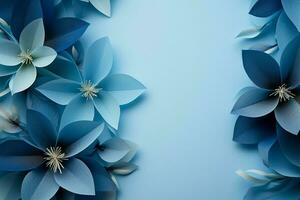 ein Hintergrund geschmückt mit ein kuratiert Sammlung von zauberhaft Blau Blumen ai generiert foto