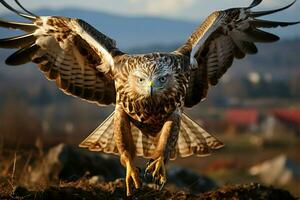 Zeuge das verbreitet Bussard Buteo Buteo im es ist herrlich Flug ai generiert foto