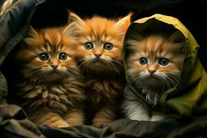 Kätzchen versammeln im gemütlich Fort, ausströmend Charme mit ihr herzerwärmend Zusammengehörigkeit ai generiert foto