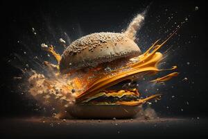 dekonstruiert Cheeseburger mit explodierte Sicht, generativ ai foto