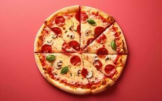 ein Illustration von ein Italienisch Pizza mit ein lebendig und minimalistisch Stil, generativ ai foto