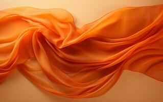 wirbelnd Zitrusfrüchte Orange Stoff weht im das Wind auf Orange Hintergrund. generativ ai foto