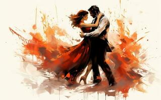 Grafik Tinte Gemälde von Tango Tanzen Paar. generativ ai foto
