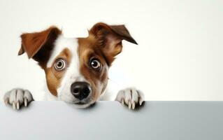 erstaunt Hund spähen mit groß Augen von hinter, generativ ai foto