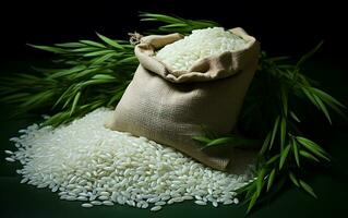 ungekocht Reis im ein Tasche. generativ durch ai foto