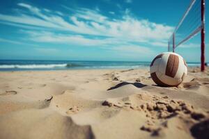 Strand Volleyball sandig Gericht Aktion. generativ durch ai foto