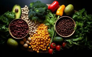 ausgewogen Diät mit frisch Gemüse - - gesund Ernährung. generativ durch ai foto