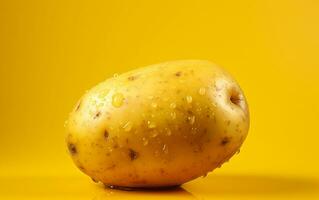 Makro Kartoffel Studio Schuss auf ein solide Gelb Hintergrund, generativ durch ai foto