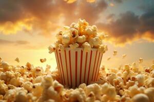 Film Magie - - Popcorn einstellen gegen das Kino Atmosphäre. generativ durch ai foto