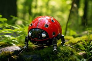 Roboter Marienkäfer ein winzig Wunder im Natur. generativ durch ai foto