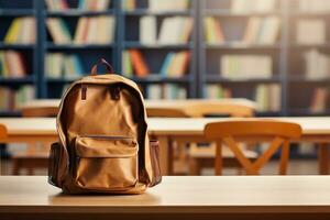 Klassenzimmer das Wesentliche Rucksack und Bücher. generativ durch ai foto