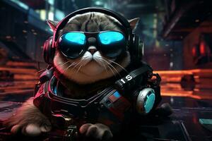 wütend Cyberpunk Katze im virtuell Wirklichkeit. generiert durch ai foto