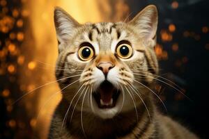 ein überrascht und komisch Katze mit ein öffnen Mund. generativ durch ai foto