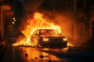 Auto Feuer, Flammen, und Rauch Pose Achtung. generativ durch ai foto