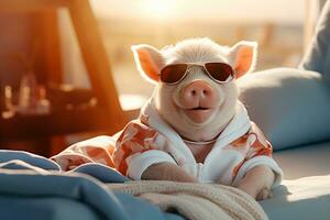 das zukunftsweisend Sonnenbrille Schwein. generativ durch ai foto