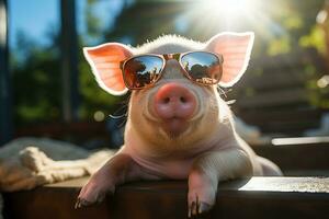 das zukunftsweisend Sonnenbrille Schwein. generativ durch ai foto