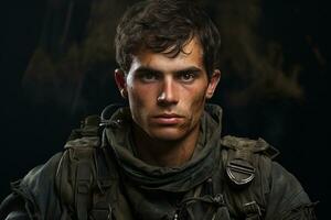 Pflicht und Tapferkeit Soldat Porträt. generativ durch ai foto