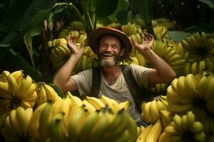 Ernte Bananen beim ein tropisch Plantage. generativ durch ai foto