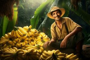 Ernte Bananen beim ein tropisch Plantage. generativ durch ai foto
