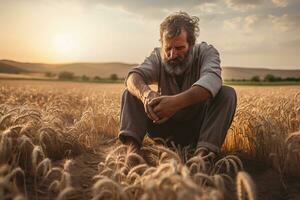 Landwirte Reise durch finanziell Depression. generativ durch ai foto