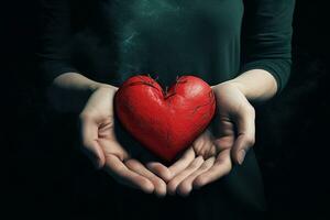 ein rot Herz gehaltenen durch liebend Hände. generativ durch ai foto