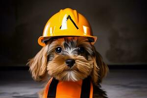 Hund tragen Konstruktion Helm zum Haustier Mode. generativ durch ai foto