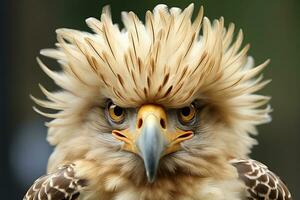 das komisch Welt von ein komisch Adlers Frisur. generativ durch ai foto