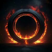 dunkel abstrakt futuristisch mit ein Kreis Tor Feuer foto