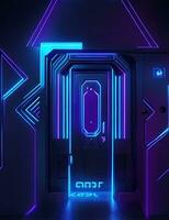 dunkel abstrakt futuristisch mit ein Platz Tor Neon- foto