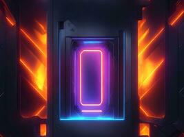 dunkel abstrakt futuristisch mit ein Platz Tor Neon- foto
