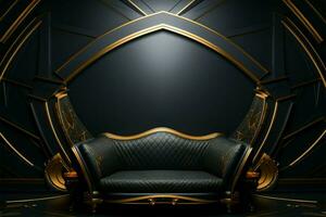 das Inbegriff von Luxus, ein schwarz Hintergrund geschmückt mit opulent Gold ai generiert foto