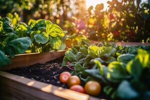 angehoben Bett Gardens zum wachsend Gemüse oder Kompostierung. generativ ai foto