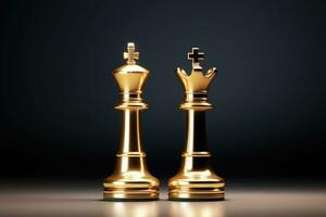 golden König und Königin Schach Stück. Konzept zum Geschäft Wettbewerb und Strategie. generativ ai foto