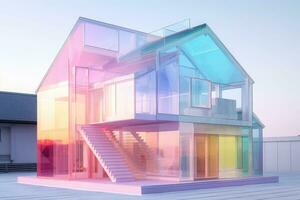 Mehrfarbig Acryl Leben Größe Haus im das Stil von Licht Rosa und Licht Indigo. generativ ai foto