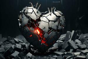das mechanisch Herz zerbricht in Stücke. Kunst von ein Mensch Herz im das industriell Stil. generativ ai foto