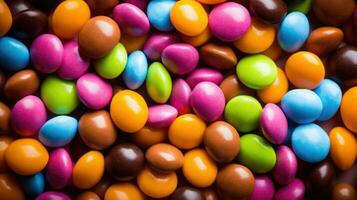 Stapel von bunt Schokolade beschichtet Süßigkeiten. ai generiert foto