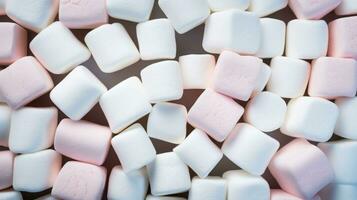 flauschige Marshmallows wie ein Hintergrund. Süss Essen Süßigkeiten. generativ ai foto