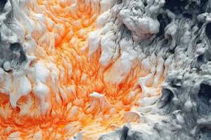 schließen oben von ein Weiß Lava fließen von Vulkan. generativ ai foto
