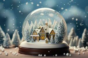 Weihnachten Schnee Globus mit klein Haus innen. generativ ai foto