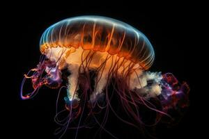 Quallen Schwimmen im das Meer. schön beleuchtet Qualle. generativ ai foto