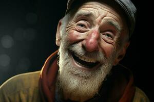 Nahansicht Porträt von ein glücklich Senior Mann mit Weiß Bart. ai generiert Profi Foto